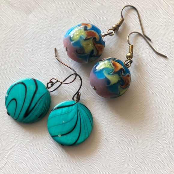 Two pair vintage boho drop earrings pierced - Picture 1 of 4